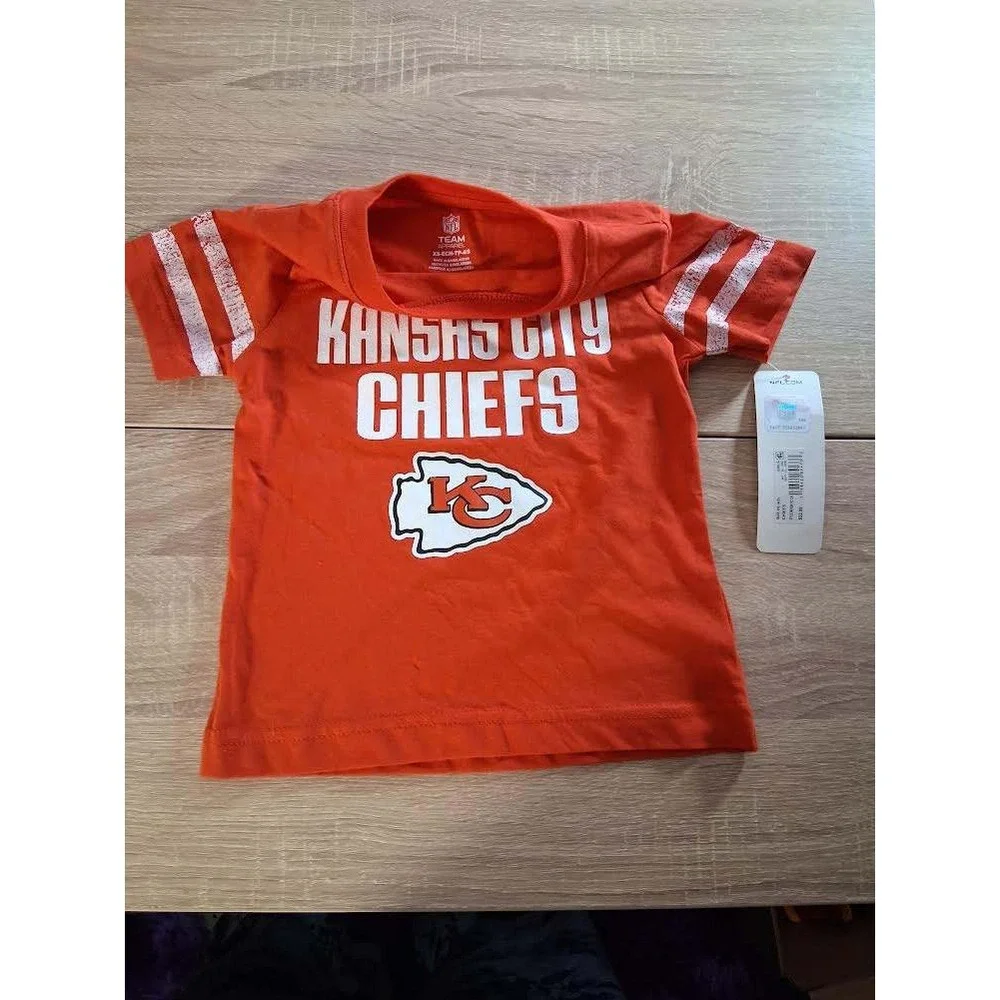 NFL Kansas City Chiefs Girls Red Glitter Logo T-Shirt Size XS 4/5 NWT